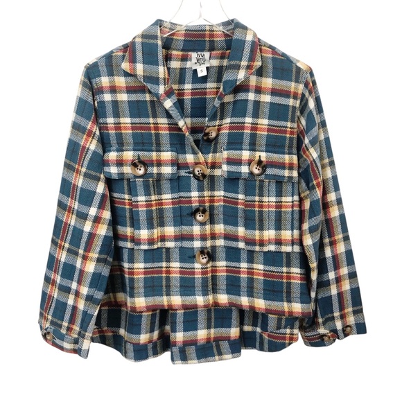Ivy Jane | NEW Plaid Blue Red Ivory Swing Shirt Shacket Coastal Western - Picture 1 of 13